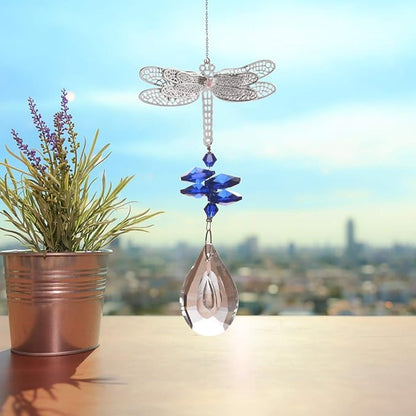 WEISIPU Crystal Suncatcher Prism - Dragonfly Suncatchers for Windows Hanging Rainbow Maker, K9 Crystal Metal Dragonfly Ornament, Christmas Tree Decor, Gifts (Blue)