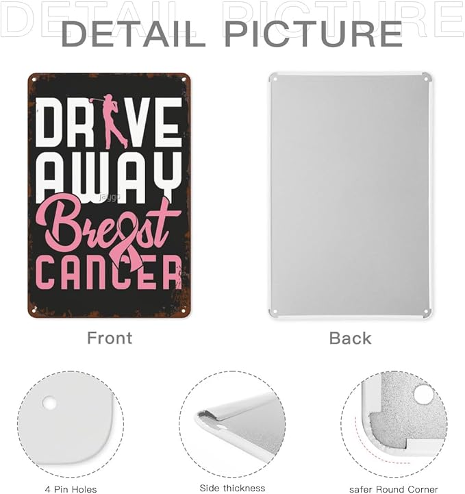 patio wall decor Golf Breast Cancer Drive Away Breast Cancers vintage signs metal Door Retro Metal Wall Art for Home,Cafe,Office,Yard Decorative Plaque with Inspirational Life Quotes 8X12inch