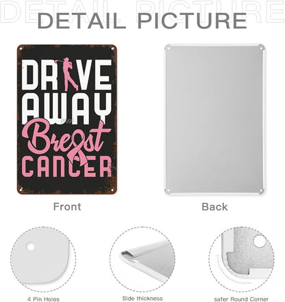 patio wall decor Golf Breast Cancer Drive Away Breast Cancers vintage signs metal Door Retro Metal Wall Art for Home,Cafe,Office,Yard Decorative Plaque with Inspirational Life Quotes 8X12inch