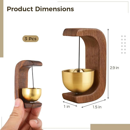 Wooden C Shaped Wind Chime, 3 Pcs Suction Door Type Solid Wood Bells, Adsorbent Walnut Doorbells with Metal Accents, Shopkeepers Bells, Modern Decorative Chimes for Homes, Gardens