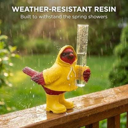The Bridge Collection Cardinal in Raincoat Rain Gauge Statue - Cute Red Bird Spring Garden Decor