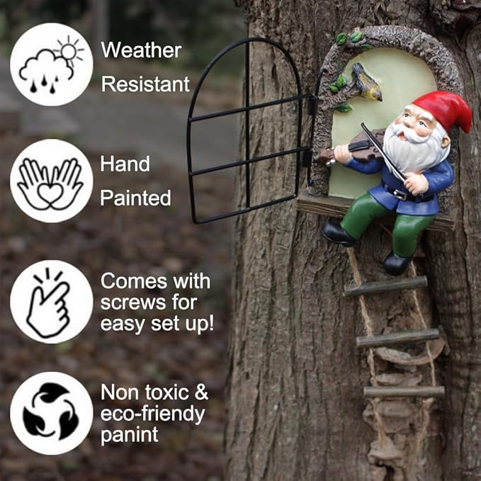 Outdoor Statues Fairy Garden Decoration, Miniature Garden Sculpture Statues Ornament, Outdoor Art Yard Gnomes Elf Tree Face Figurine, Glow in The Dark