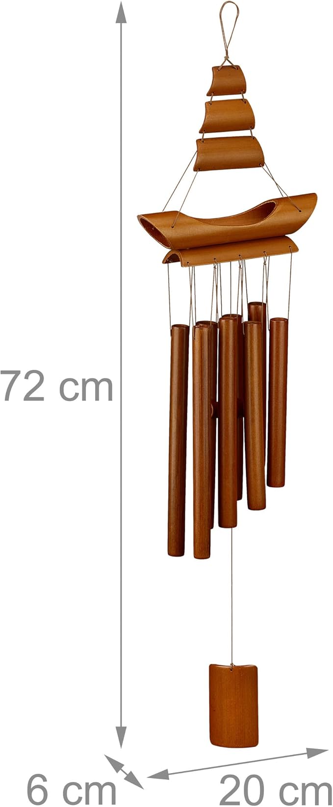 Relaxdays Wind Chime Bamboo, 100%, Brown, 72 x 20 x 6 cm