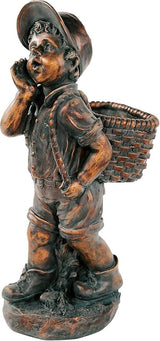 XBrand 24" H Faux Bronze Magnesium Oxide Walking Boy Garden Statue w/Small Flower Plant Pot, Outdoor Décor, Natural Design Sculpture