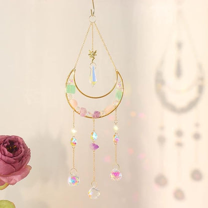 Moon Amethyst Crystals Suncatcher Hanging Windows, Healing Amethyst Fluorite Crystal Decor for Home, Gift for Christmas Birthday Valentine Mothers Day and More (Style 3)