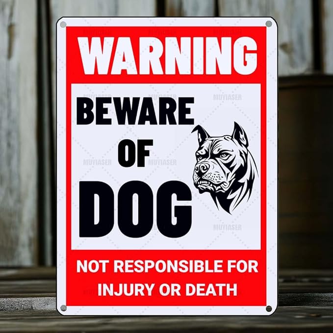Beware of Dog Sign Pitbull Metal Sign Warning Beware of Dog Signs for Fence Outdoor Farm Garden Gate Home Yard Decor 8x12 Inch