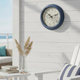 Crosstime 12 Inch Outdoor Clock with Thermometer & Hygrometer, Vintage Blue Wall Clock Waterproof, Easy to Read Decor for Patio,Garden, Pool, Backyard, Farmhouse, Bathroom
