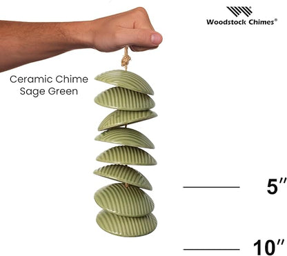 Woodstock Chimes Ceramic Disc Chime 26" Sage Green Wind Chime for Outside, Ceramic Shell Design Chimes for Garden Porch, Patio Decor, Unique Gift CCSGR