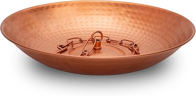 Rain Chain Basin, Anchoring Basin for Rain Chain, Metal Bowl for Rain Chain Downspout Gutters, Rain Basin for Outdoor Garden, Lawn & Patio Water Feature, 11 Inches Diameter, Gold