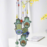 Wind Chimes Outdoor Decor, Metal Memorial Windchimes Hanging Decoration for Garden Home Yard and Christmas Tree,15'' Hamsa Hand Evil Eye Chakra Glass Beaded Design Christmas Decor