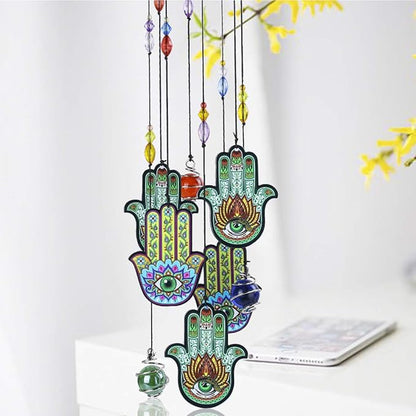 Wind Chimes Outdoor Decor, Metal Memorial Windchimes Hanging Decoration for Garden Home Yard and Christmas Tree,15'' Hamsa Hand Evil Eye Chakra Glass Beaded Design Christmas Decor