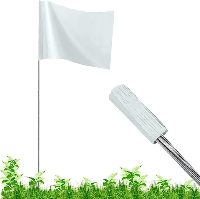 100Pack White Marking Flags, JIZHGRAD 16x4x5 Inch Marker Flags Use for Yard & Lawn, Boundary & Dog Training, Survey & Landscape, Sprinkler & Surveyor, Garden & Construction, High Visibility, Sturdy, Versatile, UV & Weather Resistant