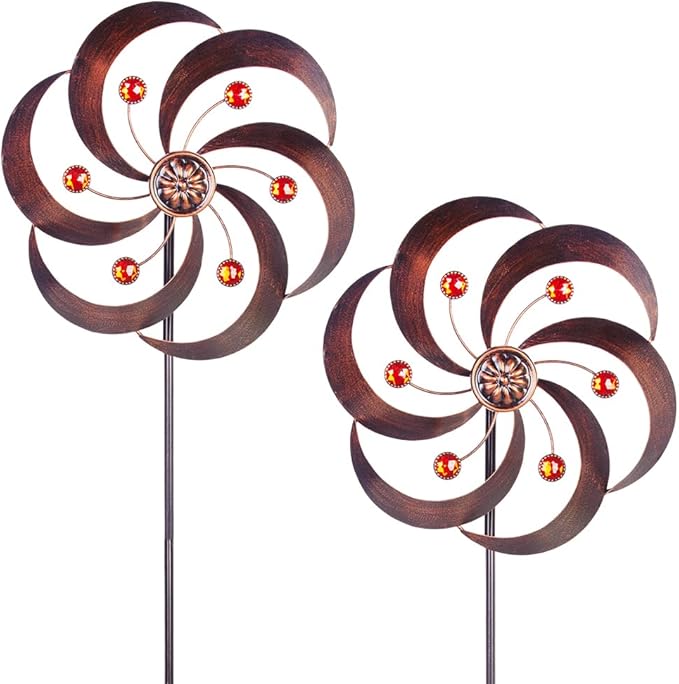DREAMYSOUL 2 Packs Metal Wind Spinners Outdoor, Copper Pinwheels for Yard and Garden, Kinetic Wind Spinner & Sculpture