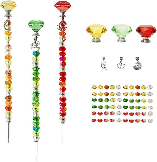 72Pcs Beaded Garden Stakes Kit - DIY Fairy Wand Garden Stake Beads Kit, Fairy Garden Accessories Outdoor for Different Festivals, Garden Stake Decorative Diamond-(Red+Green+Yellow)
