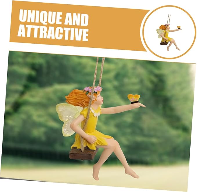 Garneck Hanging Flower Fairy Resin Statue Outdoor Swing Decor for Garden Trees Durable Garden Ornament for Home and Patio Decoration