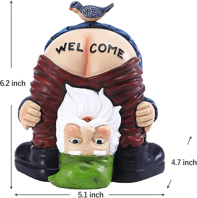 Garden Gnomes Outdoor Funny Welcome Gnomes Statue Garden Gnome Figurine for Lawn Patio Yard Decoration(Welcome)