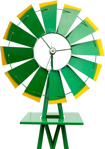 Metal Windmill for Garden Yard Decor, 8ft Tall Windmill Pinwheels Outdoor with Spinning Blades, Weather Vanes Lawn Ornaments, Weather-Resistant, Green