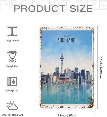 Vintage Tin Signs Travel Auckland 6 Retro Metal Wall Decor for Home,Garden & Patio Inspirational Quotes & Funny Life Posters 8x12IN