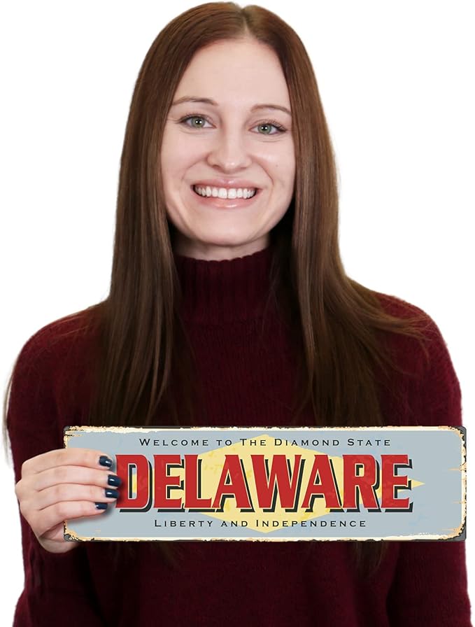 SmartSign 4 x 14 inch Delaware State Vintage Metal Sign “Welcome To The Diamond State”, 40 mil Rustproof Aluminum with Clear Overcoat, Retro Wall Décor, Multicolor, Made in USA