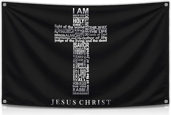 3x5 Ft Names of Jesus Single Sided Flag with 4 Brass Grommets - Jesus Christ American Polyester Flags for Outside or Inside - Christian Jesus Bedroom Wall Decor - Decoration Wall Art for Room