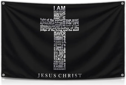 3x5 Ft Names of Jesus Single Sided Flag with 4 Brass Grommets - Jesus Christ American Polyester Flags for Outside or Inside - Christian Jesus Bedroom Wall Decor - Decoration Wall Art for Room