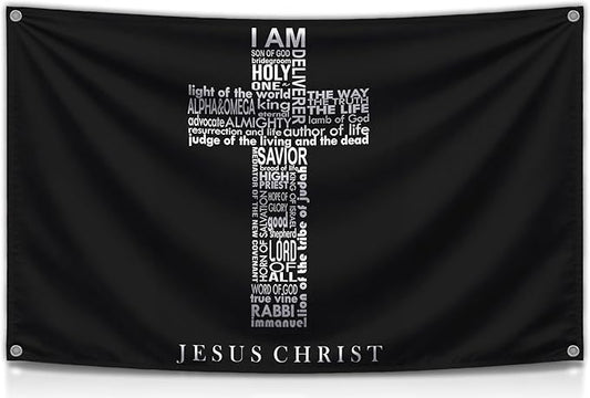 3x5 Ft Names of Jesus Single Sided Flag with 4 Brass Grommets - Jesus Christ American Polyester Flags for Outside or Inside - Christian Jesus Bedroom Wall Decor - Decoration Wall Art for Room