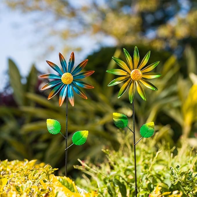 Stargarden 4Pcs Metal Wind Spinners, Garden Pinwheels for Yard, Small Windmills Decorative Garden Stakes for Yard Lawn Patio Outdoor