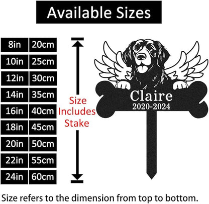 Custom Golden Retriever Memorial Grave Marker, Personalized Angel Wing Dog Memorial Stake Bone Marker, Customized Metal Memorial Plaque for Dog Cemetery Grave Garden Yard Remembrance Stake