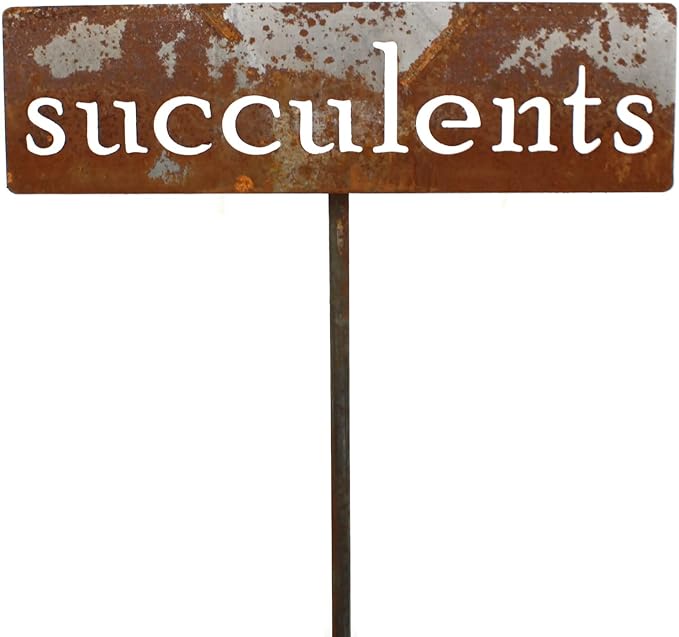 Classic Metal Garden Markers 19 Inches Tall (succulents, Naturally Rusted)