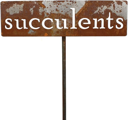 Classic Metal Garden Markers 19 Inches Tall (succulents, Naturally Rusted)