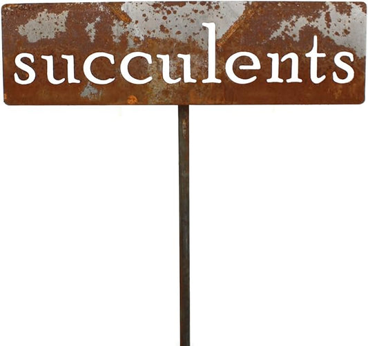 Classic Metal Garden Markers 19 Inches Tall (succulents, Naturally Rusted)