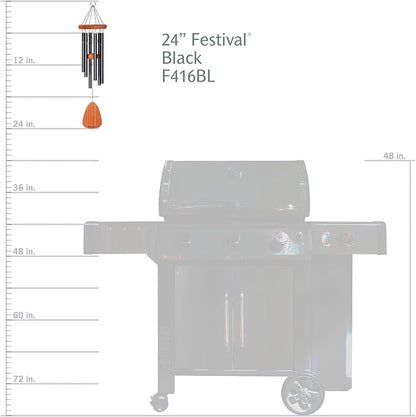 Festival 24-inch Redwood Wind Chime in Black by Wind River for Patio, Backyard, Garden, and Outdoor décor. Made in The USA