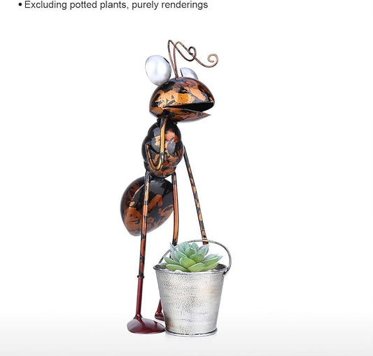 Tooarts Metal Ant Garden Decor Sculpture Home Patio Lawn Yard Indoor Outdoor Statue Ornament with Removable Bucket