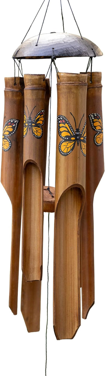 Cohasset Gifts 125 Butterfly Simple Bamboo Wind Chime, Large, Hand Painted Monarch