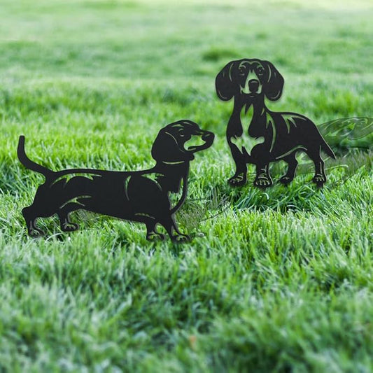 WADORN 2 Styles Dachshund Dog Metal Decorative Garden Stakes, Funny Dachshund Metal Outdoor Statues Black Puppy Silhouette Ornament Dog Gifts Animal Dog Stakes for Garden Backyard Patio Lawn Walkways