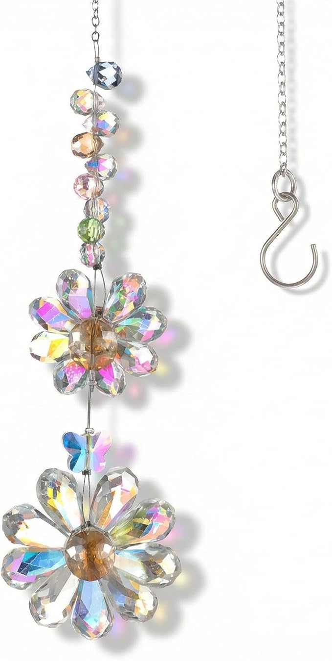 Suncatchers for Windows Hanging, Glass Outdoor Hanging Decor Suncatcher, 12.6 Inch Hang Crystals for Windows with 5.91 Inch Chain, for Patio Garden Living Room(Deep Color)