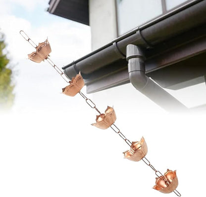 Rain Chain, Decorative Downspout Replacement Flower Shaped Copper Water Catcher for Gutter Drainage in Garden Park Porch Courtyard Terrace