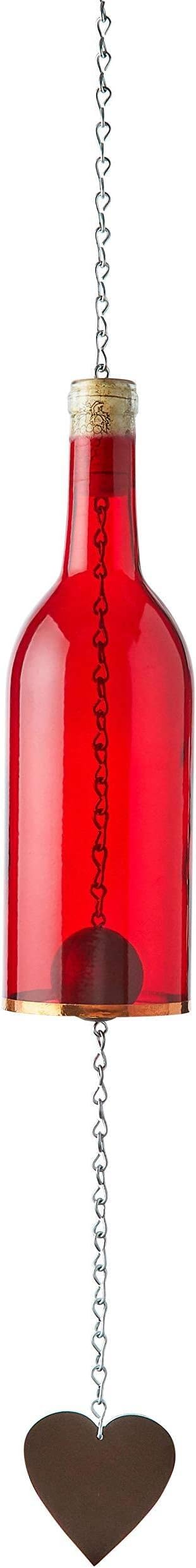 Blue Ridge Mountain Gifts Wine Bottle Wind Chime - Wind Chimes for Outside & Inside Decor, Handcrafted Wine Glass Bottle Wind Chimes, Suncatcher Whimsical Home Decor Gifts for Women (Red)
