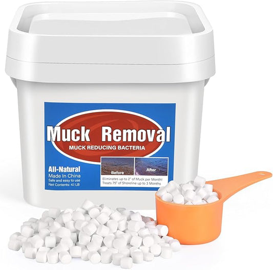 Muck Removal-4.1LB Natural Pond Clear Water Treatment, Muck and Sludge Remover for Ponds & Lakes, Oxygenates, Eliminates Odors, Safe for Fish, Pets, Plants, Treats Up to 20,000 Sq Ft