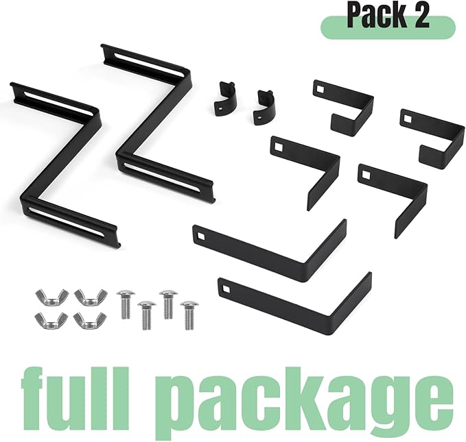 Adjustable Planter Box Bracket, Black, 1 Pair - Hanging, Metal Alloy Steel Iron, Compact, No Drill, Fits 5-8.3 Inch Width, Suitable for Railings, Windows, Balconies, Fences