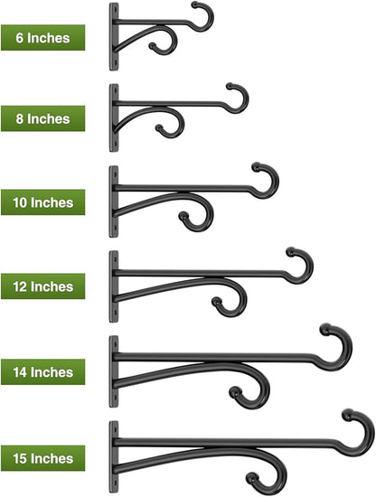 10" Plant Hanger Hook Outdoor Indoor – Planter Hooks for Hanging Plants, Plant Wall Hooks, Brackets for Hanging Plants, Baskets, Wind Chimes, Bird Feeders, Lanterns, Bird Houses (Black, Metal, 2-Pack)