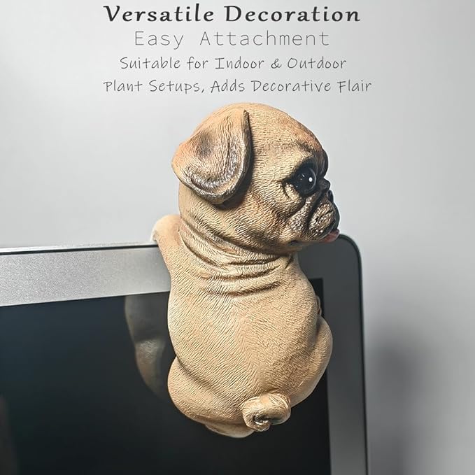 Funny Dog Flower Pot Figurines, Funny Garden Decor Statue, Mini Resin Plant Stand Outdoor Ornaments, Animal Design Yard Sculpture (Pug Puppy)