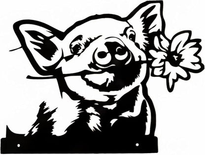 Outdoor Metal Art Funny Peeping Animal Statue Stakes Fence Landscape for Yard Garden Decor Animal Silhouette Ornaments (Pig)