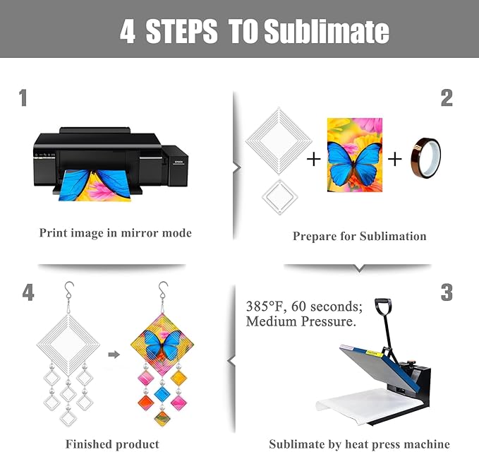 4Pack 8inch Sublimation Wind Spinner Blanks 3D Aluminum Metal Wind Sculpture Kinetic Spinners for Yard and Garden Indoor Art Ornaments Hanging Decoration (Rhombus)