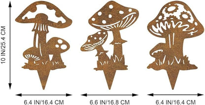 Resama 3 Piece Rusty Metal Mushroom Garden Stakes, Rustic Metal Mushroom Yard Art Decor, Outdoor Garden Decorations for Lawn Patio Backyard, Cottagecore Garden Gifts