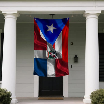Puerto Rican Puerto Rico And Dominican Republic Flag 3x5 Ft Double-Sided Printed Indoor/Outdoor Flag Polyester Fabric Decorative Banner With 2 Brass Grommets 3x5 Foot National Flags For Outside