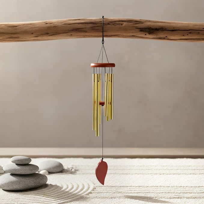 32” Large Golden Aluminum Wind Chimes with Brown Wooden Cap for Outside, Deep Tone Outdoor Garden Patio Weather Resistant Metal Decor, Ideal Gift for Birthday, Mother's Day, Meditation, Relaxation