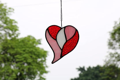 Red Heart Suncatchers Stained Glass Window Hanging, Handmade Heart Ornaments, Birthday Gift for Grandma Mom Sister Aunt,Valentines Day Gift