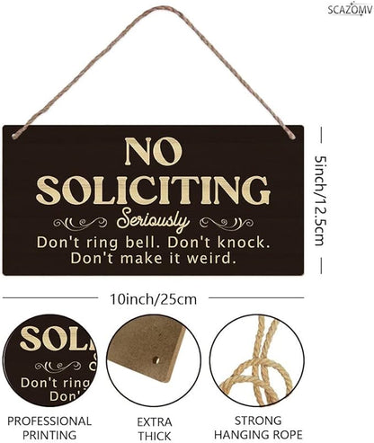 SCAZOMV No Soliciting Wood Sign Decor Don't Ring Bell Don't Knock Don't Make It Weird Funny Rustic Wood Front Door Sign Vintage Wall Hanging Plaque Porch Yard Home Farmhouse Decor 10''x 5''