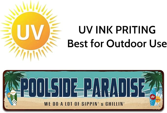 Poolside Paradise Rustic Looking Metal Sign Outdoor Pool Hot Tub Tiki Backyard Sign Gift 4" by 16